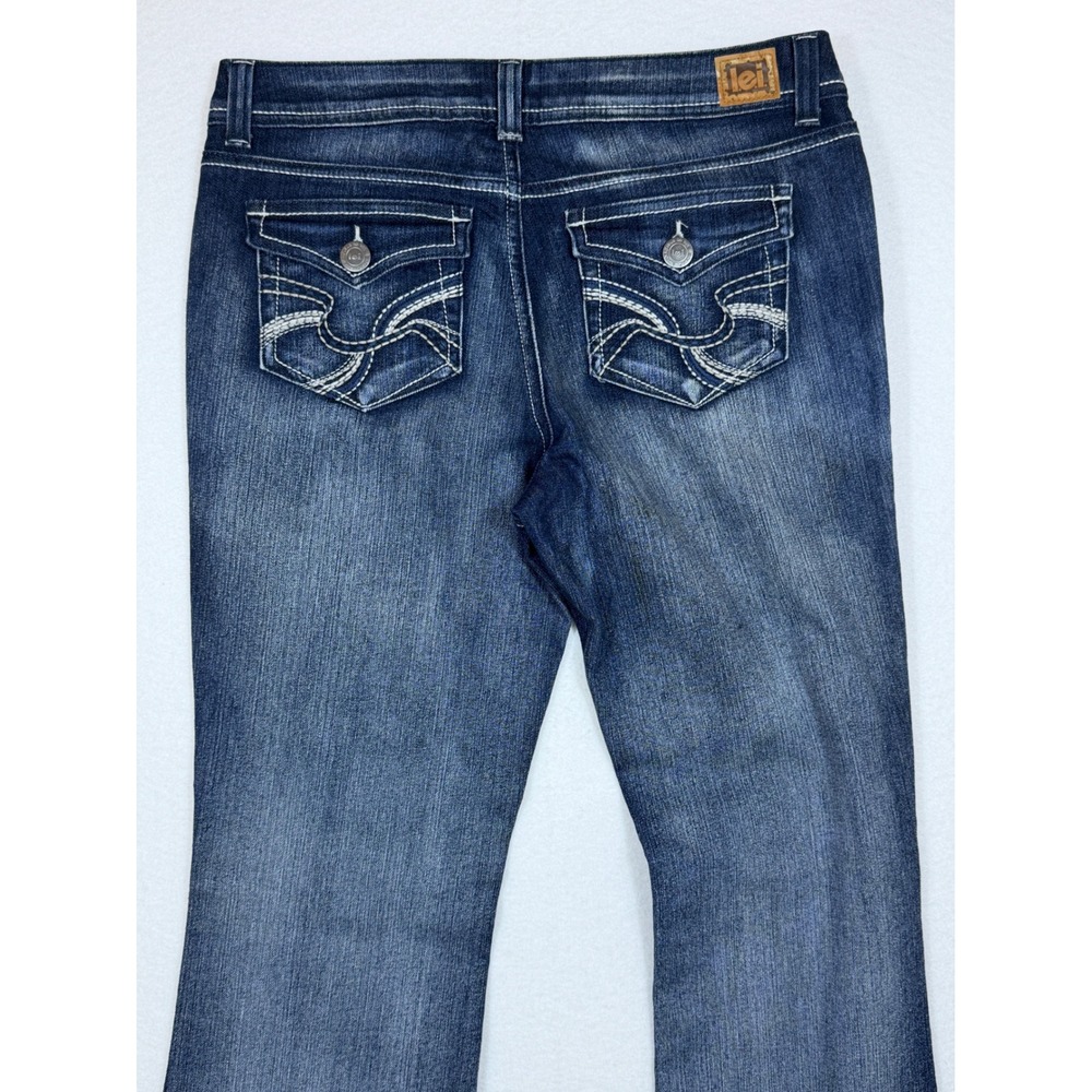 LEI Sophia Hipster Flare Jeans Y2K Dark Wash Whiskering Stretch Women Size 11 - Picture 9 of 9